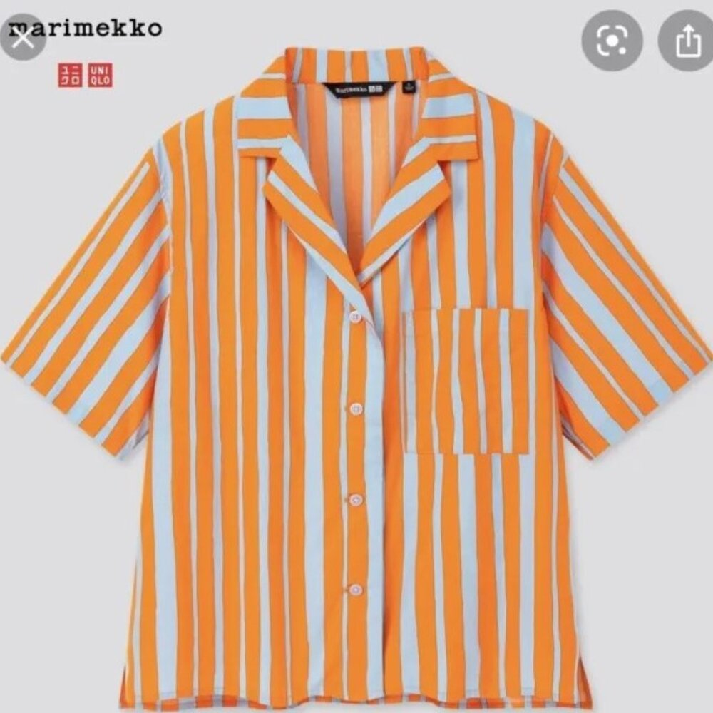 Marimekko UNIQLO Striped Button Open Collar Shirt- Size XS